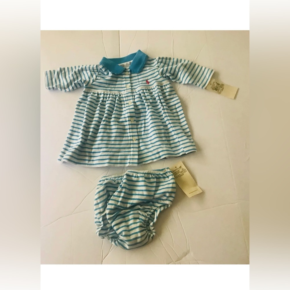 New Ralph Lauren Turquoise and White Dress 3M Cotton